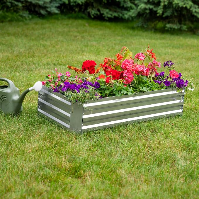 Sunnydaze Galvanized Raised Garden Bed - Outdoor Planter Box for Backyard or Patio - Steel Metal Raised Bed for Gardening Vegetables, Flowers, Herbs - 47 x 23 x 12 in - Silver - Rectangle