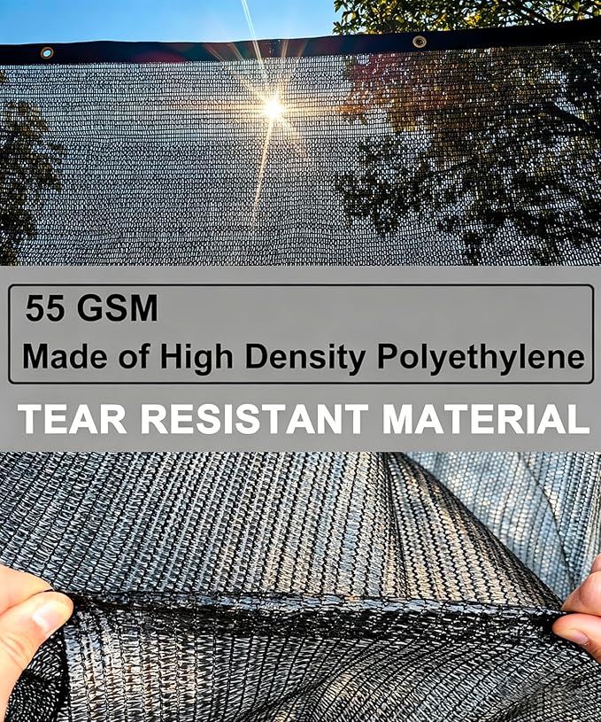 40%-50% Black Sun Shade Cloth for Garden -12 X 24Ft Mesh Tarp with Grommets | Sunshade Net for Vegetables, Greenhouse, Plants Cover, Patio, Chicken Coop, Barn & Kennel, Tomatoes