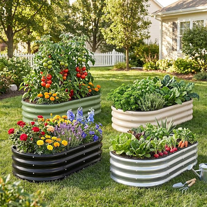 Galvanized Raised Garden Bed- Planter Garden Boxes Outdoor, Raised Beds for Gardening, 4x2x1ft Metal Garden Bed Kit for Vegetables Flower, Planter Raised Bed with Protective Tape & Tools.Green-4pack
