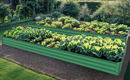 YITAHOME 144x48x12 in Galvanized Raised Garden Bed Kit, Large Metal Planter Box with Gloves, Safety Rubber & Support Rod, Outdoor Flower Bed for Plants Vegetables, Green