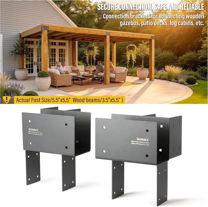 4 Pack 4x6 (Actual 3.5"x5.5") Heavy Duty Stainless Steel Pergola Brackets - Corner Post to Beam Connector for Gazebos, Patio Decks, Porches - Wood Post Cap Tie Bracket (Dark Gray)