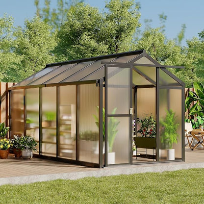 Garvee 6 X 10 Ft Greenhouse, Greenhouses for Outside, Polycarbonate Greenhouse with Aluminum Frame, Lockable Door and Ajustable Roof Vent for Backyard, Green Houses for Outside Garden Backyard, Patio