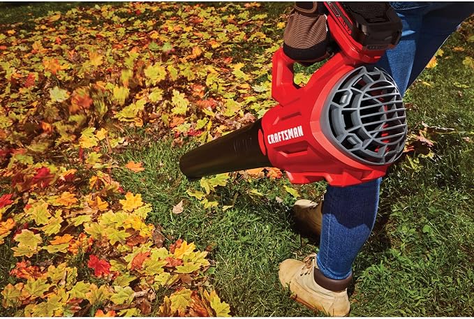 CRAFTSMAN V20 Cordless Axial Leaf Blower Kit, Includes 4.0 Ah Battery and Charger, 100 MPH and 380 CFM Clearing Power, Lightweight, 2 Speed Trigger (CMCBL700M1)