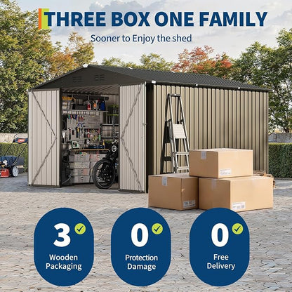 10 X 10 FT Outdoor Storage Shed,Metal Garden Sheds&Outdoor Storage, Lockable Gable Roof Garden Tool Shed, All-Weather Resistant Storage Unit for Bikes, Ladders, Patio Supplies & Garden Essentials