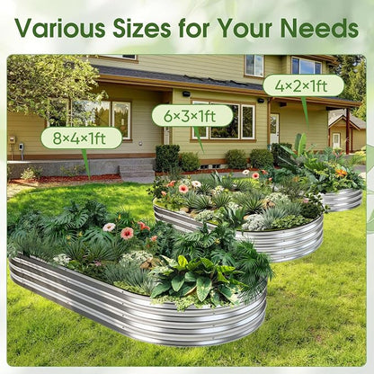 NEWBULIG Galvanized Raised Garden Bed Outdoor, 6x3x1ft Metal Planter Box for Vegetables Flowers Herbs, Heavy-Duty Oval Raised Flower Bed for Gardening, Open Bottom, Easy Assembly, Safe Edges