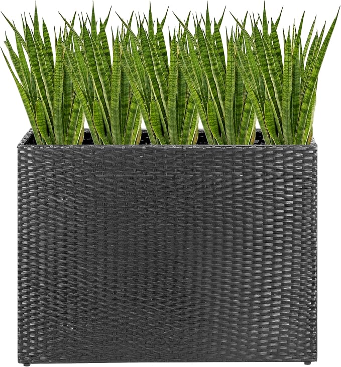 HPC Decor Planters, Plastic Planter for Outdoor Plants Handmade Wicker Large Rectangular Block Planter Box with Removable Liners, Modern Planter for Indoor Outdoor Patio Porch Deck.