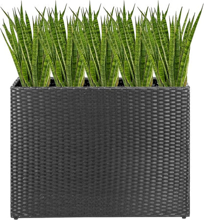 HPC Decor Planters, Plastic Planter for Outdoor Plants Handmade Wicker Large Rectangular Block Planter Box with Removable Liners, Modern Planter for Indoor Outdoor Patio Porch Deck.