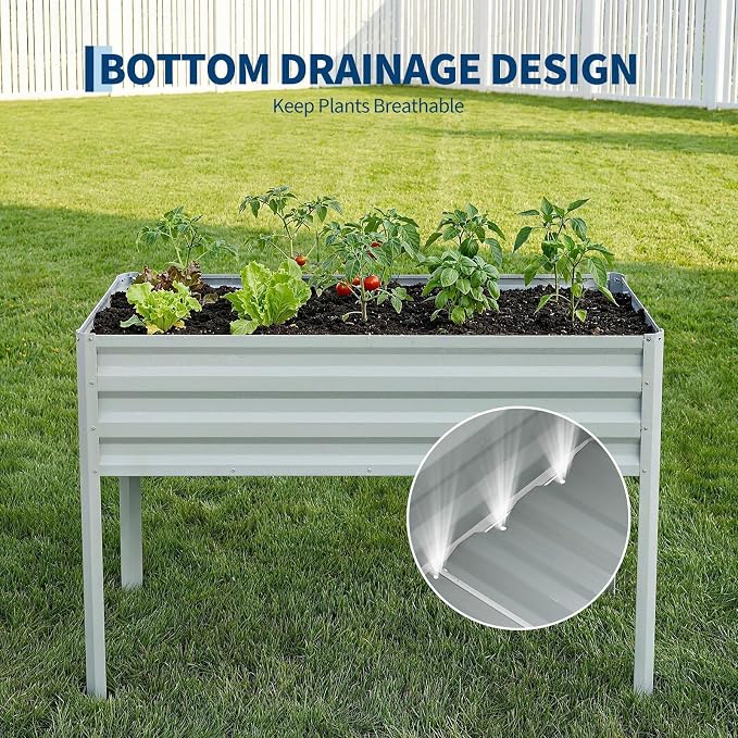 48×24×55in Large Metal Raised Garden Bed with Legs and Cover, Galvanized Oval Raised Bed Planter with Leg for Vegetables and Flowers, Build-in Spray Tube Effortless Watering | Elevated metal planter with built-in 3-spray nozzle watering system, drain t...