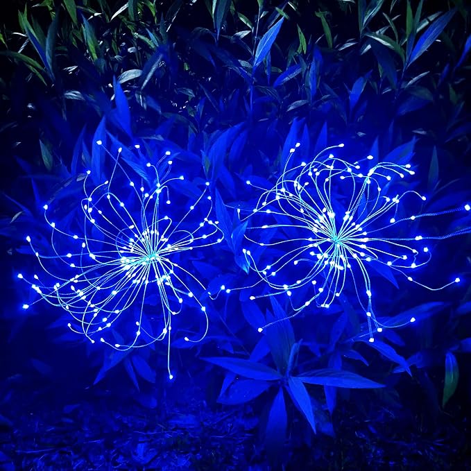 JJGoo Solar Firework Lights, 2 Pack 120 LEDs 2 Lighting Modes Solar Garden Lights Outdoor Waterproof for Yard Patio Walkway Pathway Party Wedding Christmas Decorative - Blue