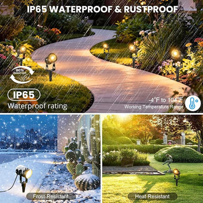 Plug and Play Low Voltage Landscape Lighting Kit with Extension Cables, 8Pack 65FT Wired Landscape Lights with Smart Transformer, Warm White Waterproof Outdoor LED Spotlights for Yard, Garden, Pathway