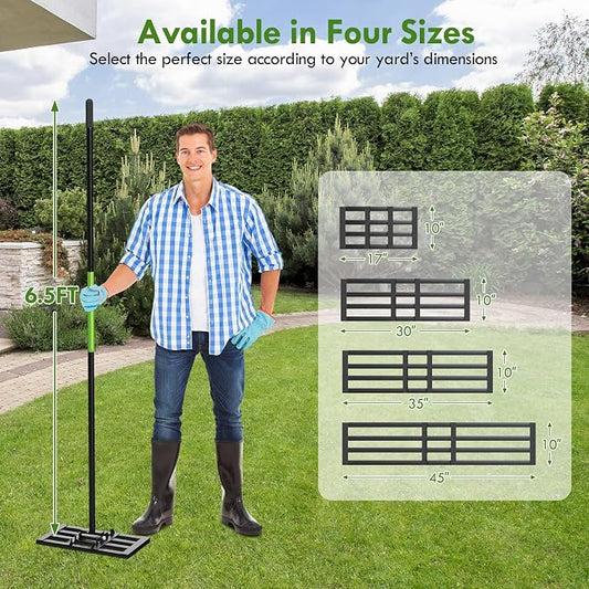 Seeutek Lawn Leveling Rake, 17" x 10" Heavy Duty Ground Leveler | with 0-180° Adjustable Handle, 6.5FT Steel Handle Lawn Leveler for Yard Garden Golf, Ease Level Soil Sand Dirt Surface