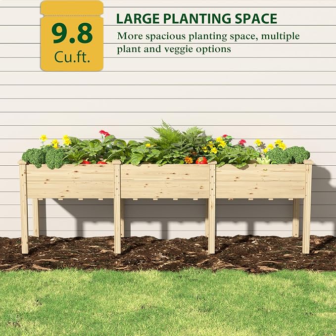BlueWish 96''L x 24''W x 30''H Outdoor Cedar Garden Bed, 2x8 FT Raised Garden Bed with 9 Drainage Holes & 8 Legs, Elevated Planter Boxes for Gardening, Vegetable, Flower, 990lbs Capacity, Natural