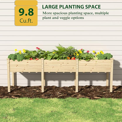 Yardenaler 96x24x30in Raised Garden Bed with Legs, 2x8FT Outdoor Elevated Wood Planted Box with Divider Panel & Drainage Hole for Vegetable Flower, Backyard and Patio, Natural