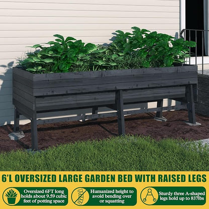 Yardenaler 6x3x2FT Raised Garden Bed with Legs, Large Outdoor Elevated Wood Planted Box with Liner for Vegetable, Flower, Backyard, Patio, Gray