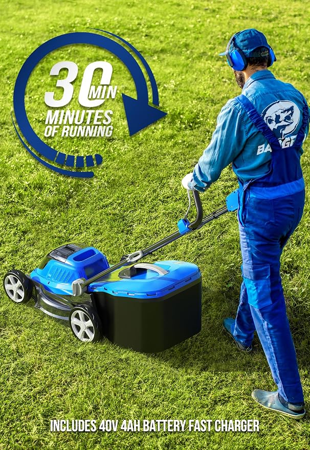 WILD BADGER POWER Lawn Mower 40V Brushless 18" Cordless & 20V Weed Wacker, Leaf Blower, Wheeled Edger Kit Electric with 2 * 2Ah
