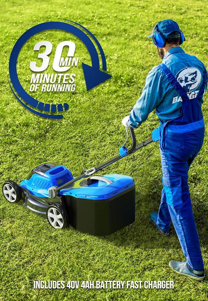 WILD BADGER POWER Lawn Mower 40V Brushless 18" Cordless & 20V Weed Wacker, Leaf Blower, Wheeled Edger Kit Electric with 2 * 2Ah