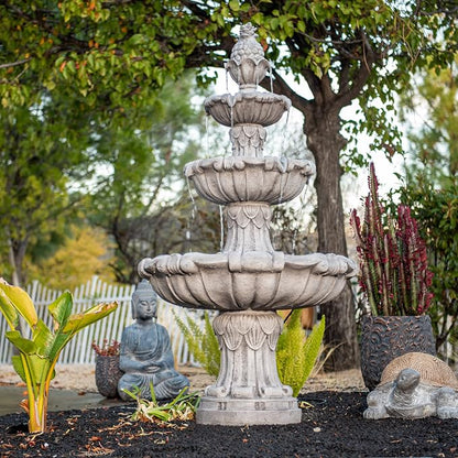 XBrand Large Outdoor Electric Bird Bath Fountain 58.3", 3-Tier Garden Water Fountain with Pump, Classic Leaf Design, Gray Resin Floor Fountain for Yard, Lawn, Patio & Porch