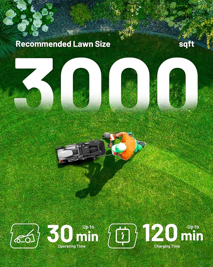 Litheli 13.5 Inch Electric Lawn Mower, Cordless Grass Cutter with 9-Gallon Grass Bag, Brushless Motor & 5.0Ah Battery, Covers 2800 Sq. Ft per Charge, Cutting Height 1-2.5 in, Charger Included
