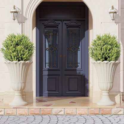 23" Tall Planters for Outdoor Plants Set of 2, Planter with Drainage Holes and Petal Design, Large Outdoor Planters for Porch, Garden, Indoor, Beige
