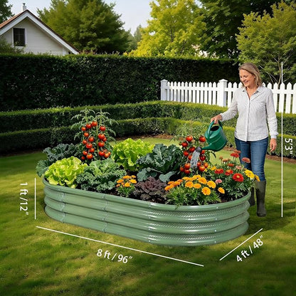 Gartist 8×4×1 ft Large Light Green Raised Garden Bed Planter, Easy Assembly Metal Garden Bed Outdoor for Vegetables, Flowers & Herbs