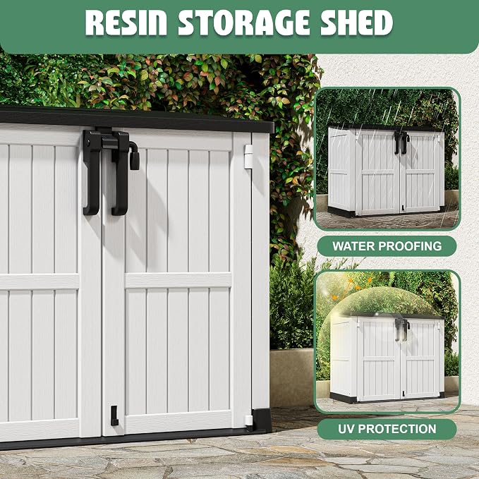 LHBcraft Outdoor Storage Cabinet 36 Cu Ft with Lockable Doors, Portable Horizontal Resin Storage Shed -Easy to Assemble, Waterproof Outdoor Storage Box for Backyards,Patios