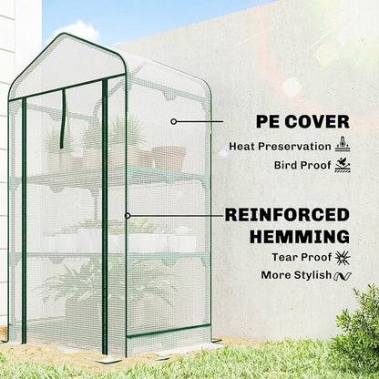 Outsunny 3 Tier Mini Greenhouse with Screen Roof, 27.6" x 19.7" x 50", Portable Small Greenhouse with High Strength PE Cover, Roll-Up Zipper Door for Garden Yard Backyard, White