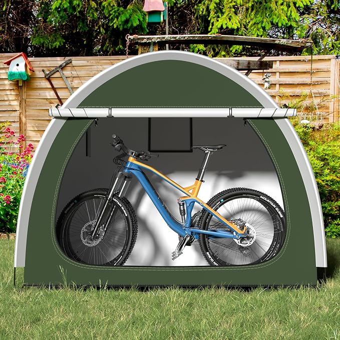 Bike Storage Shed, Oversized Storage Tent for 3-4 Bikes, Portable Foldable Garage/Garden Storage Tents, Waterproof Anti-uv Outdoor Bicycle Cover, Green