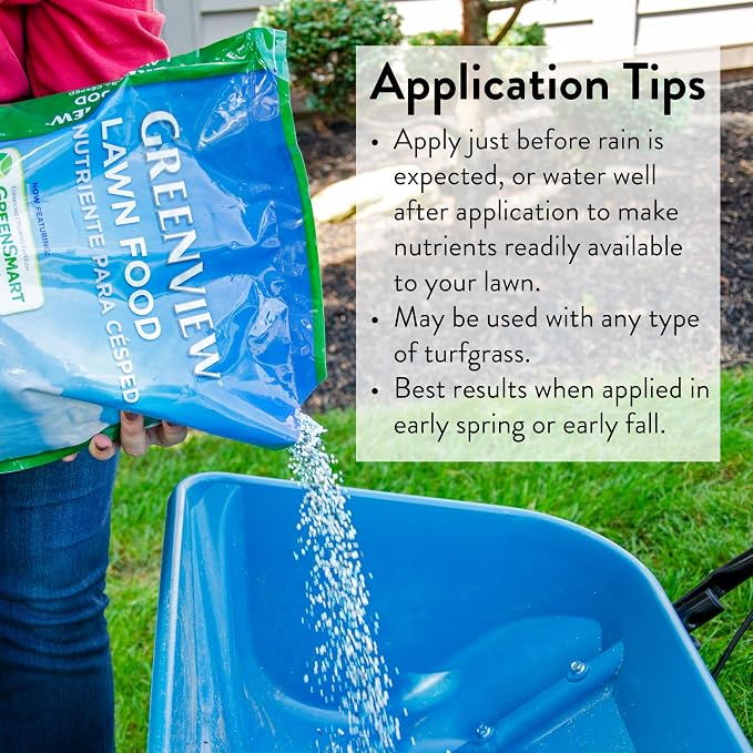 GreenView Lawn Food 48 lb. Bag, Covers 15,000 sq. ft. | 22-0-4 NPK formula - Restores soil nutrients - 8 weeks continuous feeding