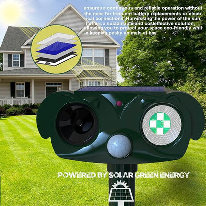 Ultrasonic Cat Repellent Outdoor Solars Animal Raccoon Repellent Ultrasonic Deterrent, 360° Protection for Your Home, Garden, and Farm - Weatherproof and Energy - Efficient