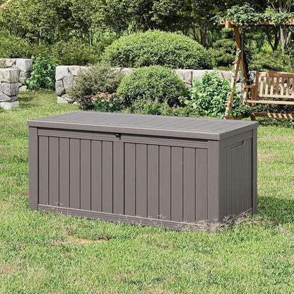 NUNU LAB 180 Gallon Outdoor Storage Box,Resin Large Sturdy Deck Box, Backyard Outside Storage Box Waterproof with Double Wall Panels,Package Delivery Garden Outdoor Hose
