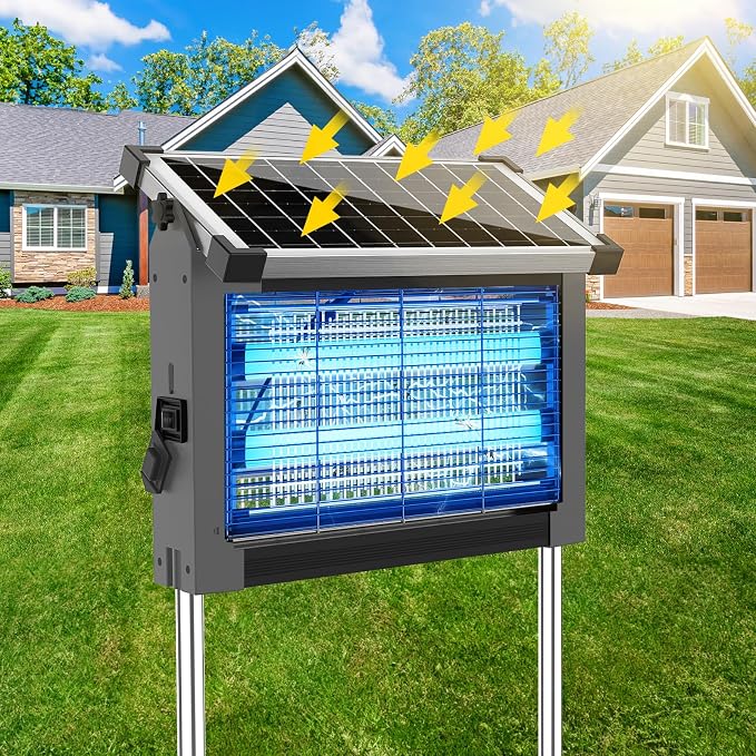 Solar Bug Zapper Outdoor Waterproof, USB-C Rechargeable Mosquito Zapper, 4500V Electric Bug Zapper, Solar Mosquito Trap Fly Insect Killer for Patio Garden Backyard Garage(Gray)
