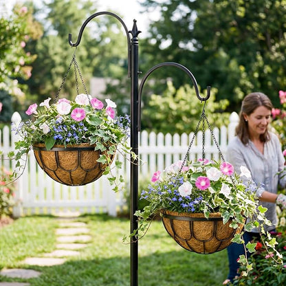 4 Pack 12 Inch Hanging Planters for Outdoor Plants, Large Metal Wire Hanging Flower Baskets with Coco Coir Liner, Black Hanging Plant Pots for Garden, Patio, Balcony & Indoor Home Decor