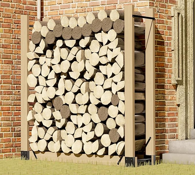 Kingson Adjustable Firewood Rack Bracket Kit, Heavy Duty Log Storage Holder, Metal Fireplace Wood Stand for Outdoor Indoor Patio Deck, Freestanding Fire Wood Rack with Rust-Resistant Finish