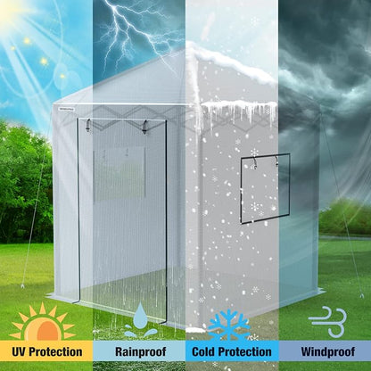 WORKPRO Greenhouse, 94”x 94”x 99” Pop-up Greenhouse for Outdoors , Heavy Duty Gardening House with Sturdy PE Cover, Roll-up Entry Doors and 2 Screen Windows, for Patio, Backyard, Balcony