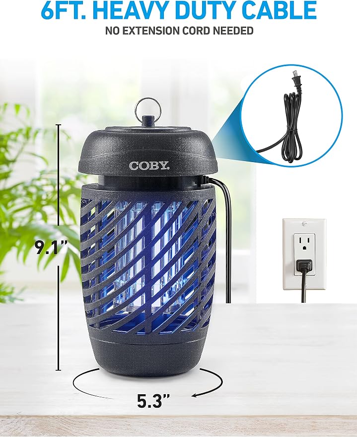 Coby Bug Zapper for Outdoor & Indoor, 10W, Covers 800 Sq. Feet, Non-Toxic, Chemical-Free, Black (CBZ1J6)