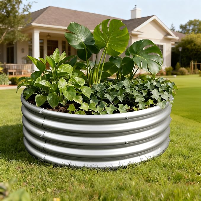 3Pack 3x3x1ft Galvanized Raised Garden Bed, Planter Raised Garden Beds Outdoor, Round Clearance Raised Garden Beds for Gardening Vegetables……