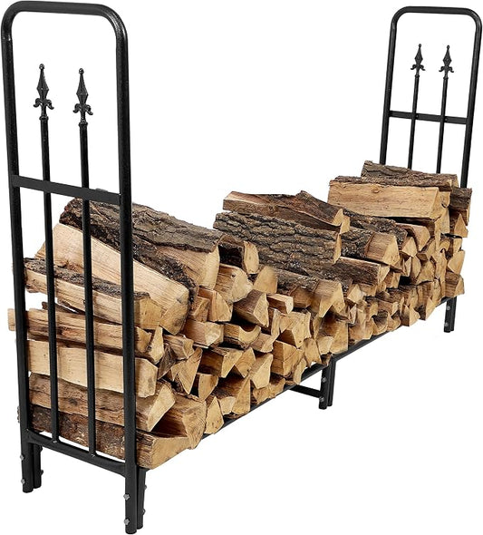 Sunnydaze Indoor/Outdoor 6-Foot Decorative Firewood Log Rack - Powder-Coated Steel Wood - Black