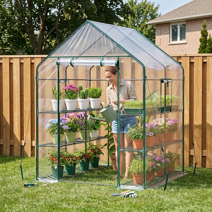 Ohuhu Plastic Greenhouse for Outdoors: Portable Walk in Plant Green House with Improved Transparent PVC Cover, 3 Tiers 12 Shelves Stands Small Greenhouses Backyard Green Houses for Outside Heavy Duty