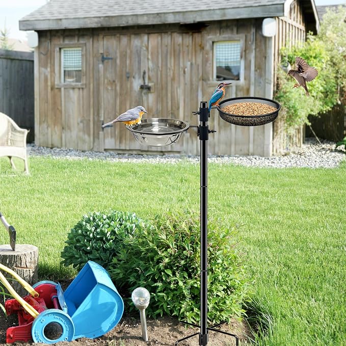 CQAIRIOU Standing Bird Feeder Tray,Open Platform Bird Feeding Mesh Seed Tray with Adjustable Heavy Duty Stand Birds Feeder Pole for Outside Wild Birds in Garden Backyard