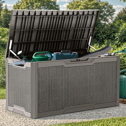 YITAHOME 100 Gallon Resin Deck Box | Weather Resistant Outdoor Storage Box, Lockable Indoor Outdoor Storage for Supplies and Essentials, Taupe