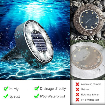 Joomer Solar Ground Lights Outdoor Waterproof, 16 Pack 8 LED, White | Solar Powered Garden Lights Disc Landscape Lighting Outdoor for Patio Pathway Lawn Yard Driveway Walkway outside