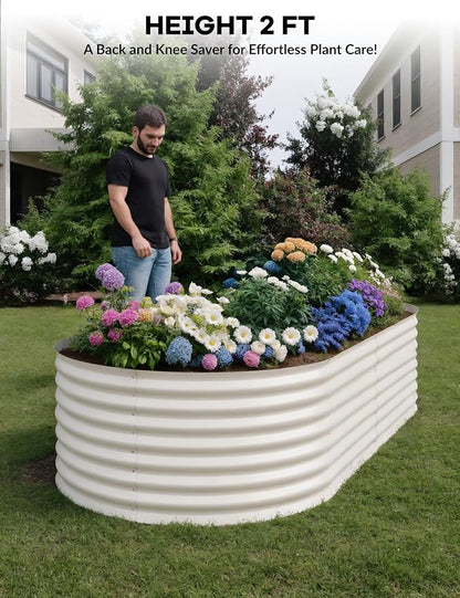 GarveeLife 8x4x2 ft Galvanized Raised Garden Bed - 24“ Tall Metal Planter Box for Vegetables, Flowers, Herbs, Rust-Resistant Outdoor Garden Box, Easy Assembly Raised Beds for Gardening, Beige