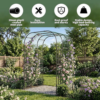Metal Garden Arch Trellis, 7.3FT Extra Tall Polyethylene-Coated Steel Garden Trellis for Climbing Plants, Vegetables, Flowers, Outdoor Pergola Arbor Wedding Party