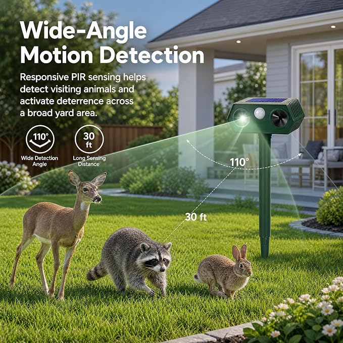 2026 Sonic Fortress Pro Deer Repellent Devices, Solar Ultrasonic Racoon Squirrel Repellent Outdoor Motion Activated Animal Repeller Cat Deterrent Light to Scare Rabbit Skunk Dog Out of Garden Yard(4)