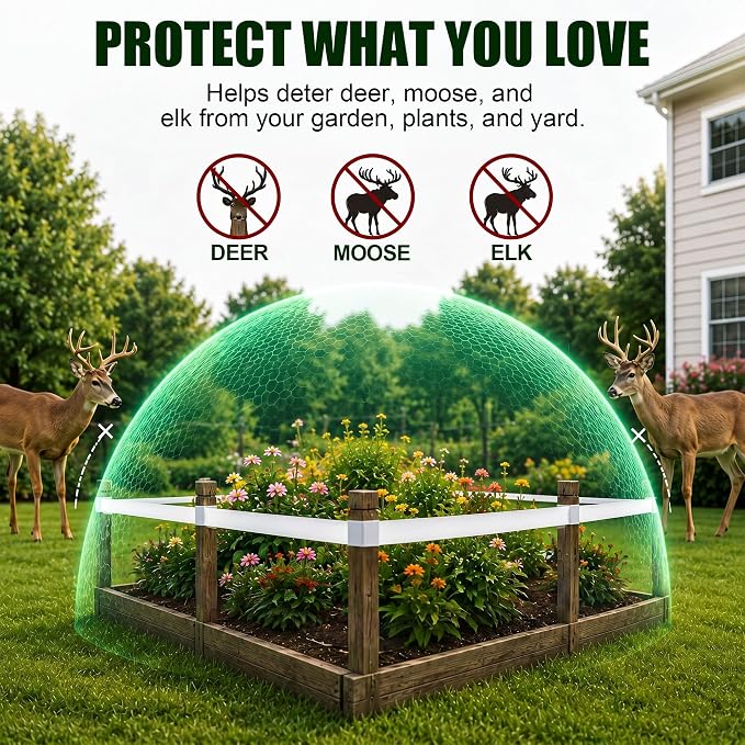 Deer Fence, Deer Tape and Deers Repellent for Plants, 300Ft Deers Ribbon with 100ml Natural Peppermint Spray Concentrate, Dual Action Visual & Scent Garden Barrier for Yard, Orchard, Vegetables