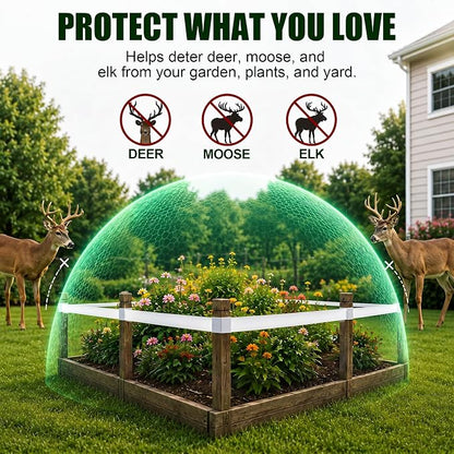 Deer Fence, Deer Tape and Deers Repellent for Plants, 300Ft Deers Ribbon with 100ml Natural Peppermint Spray Concentrate, Dual Action Visual & Scent Garden Barrier for Yard, Orchard, Vegetables