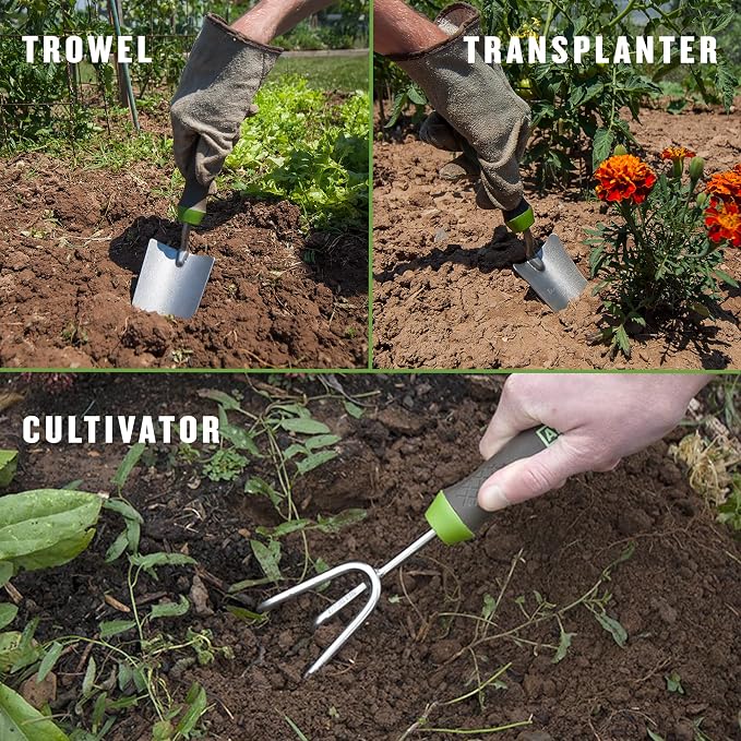 AMES 24450009 3-pc. Ergo Gel Grip Garden Tool Set with Hand Trowel, Transplanter & Cultivator