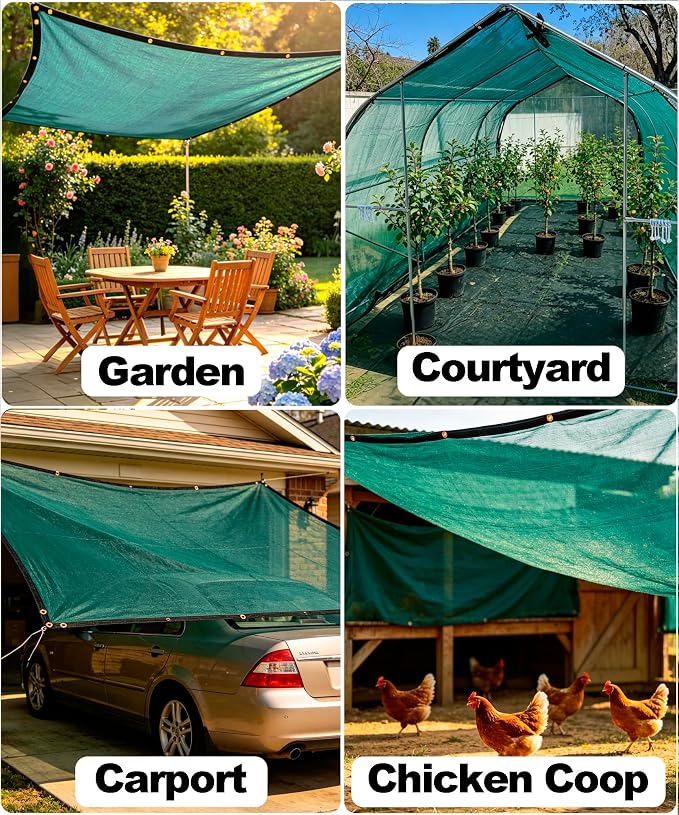 70% Green Colored Shade Cloth 12ft x 14ft Sun Shade Netting with Grommets | Breathable UV Block Balanced Shade for Garden, Plants Cover Patio, Pergola, Chicken Coop, Kennel, Vegetables, Greenhouse