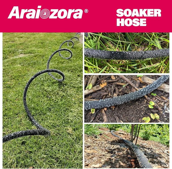 Soaker Hose 10FT 1/2 Inch Premium Soaker Hose with Solid Brass Connectors, for Deep Root Watering in Flower Beds & Landscaping