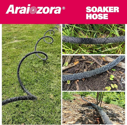 Soaker Hose 25FT 1/2 Inch Premium Soaker Hose with Solid Brass Connectors, for Deep Root Watering in Flower Beds & Landscaping